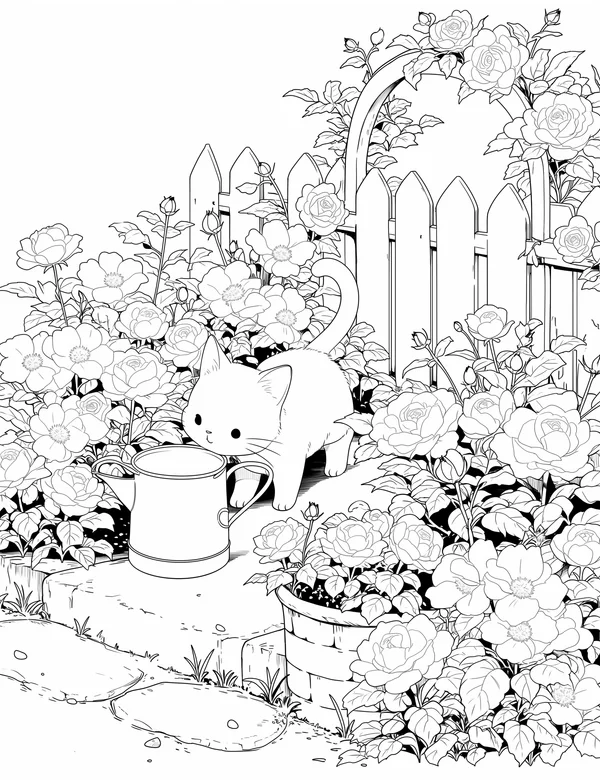 Calico Cat coloring page with detailed line art for adults