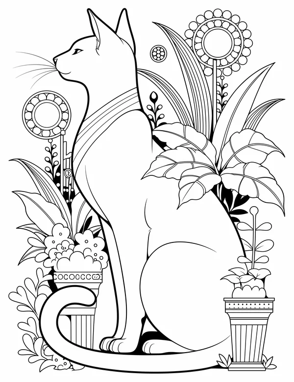 Cat 2 coloring page with detailed line art for adults