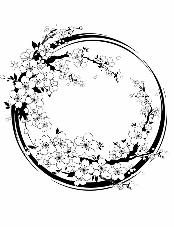 Enso Circle Meditation coloring page with detailed line art for adults