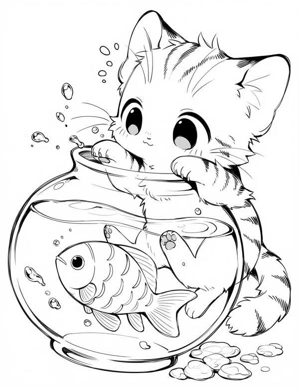 Orange Tabby coloring page with detailed line art for adults