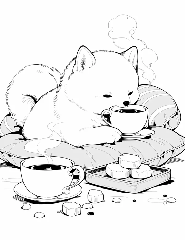 Shiba Inu coloring page with detailed line art for adults