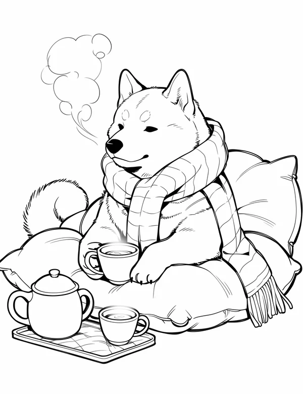 Shiba Inu2 coloring page with detailed line art for adults